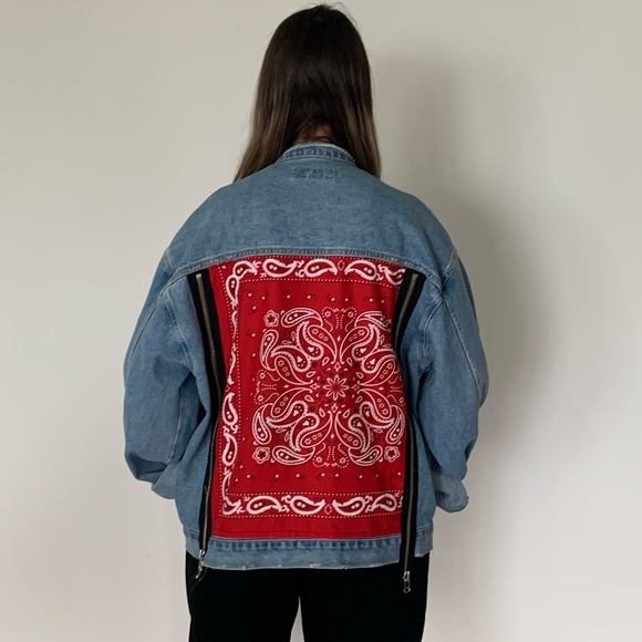 Oversized Denim Jacket with Bandana Print Back from Korea - Picture 11 of 13